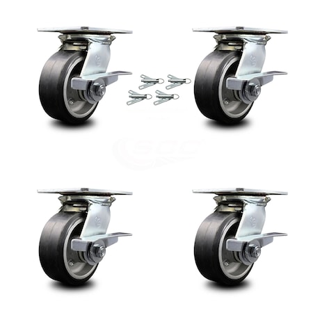 Service Caster 5 Inch Rubber on Aluminum Caster Set with Roller Bearings and Brakes/Swivel Lock SCC-35S520-RAR-SLB-BSL-4